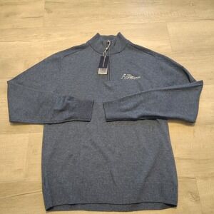 NEW Holderness Borne 1/4 Zip Cunningham Sweater Blue L Wool Cashmere Baltusrol